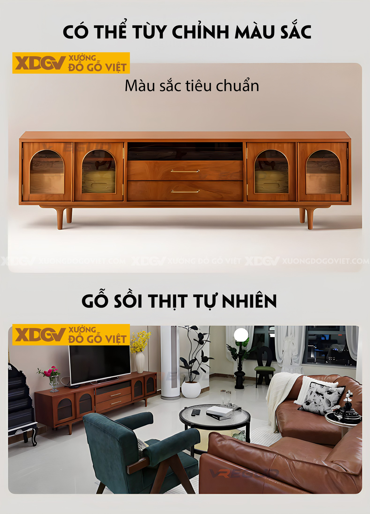 Kệ Tivi Sồi Phòng Khách Tân Cổ Điển Khung Gỗ Vòm Cánh Kính