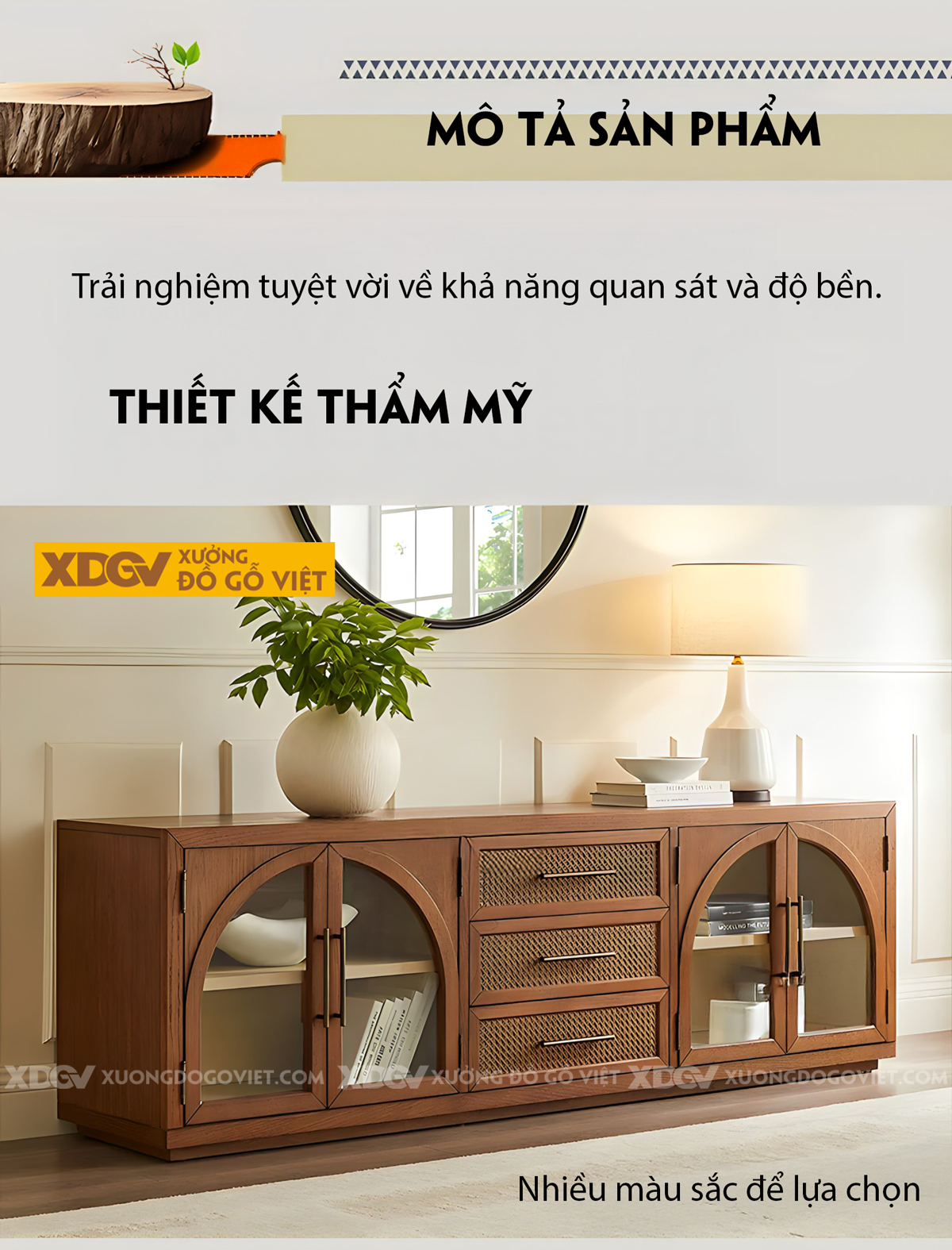 Kệ Tivi Trang Trí Gỗ Sồi Đặt Sàn 2 Tầng Sơn Đen Giữ Vân Đẹp