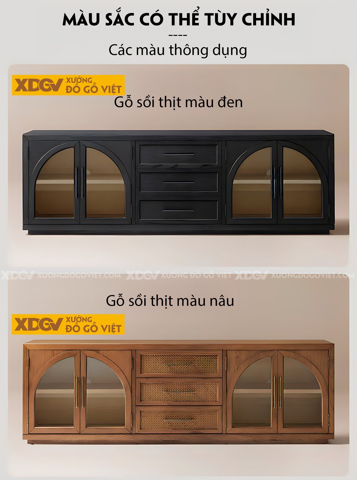 Kệ Tivi Trang Trí Gỗ Sồi Đặt Sàn 2 Tầng Sơn Đen Giữ Vân Đẹp