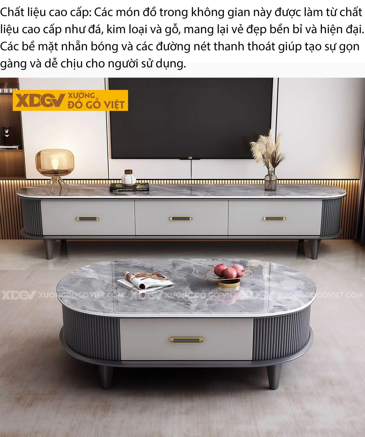 Kệ Tivi Trưng Bày Gỗ Cao Su Phối Màu Tối Giản 2 Bên Bo Tròn