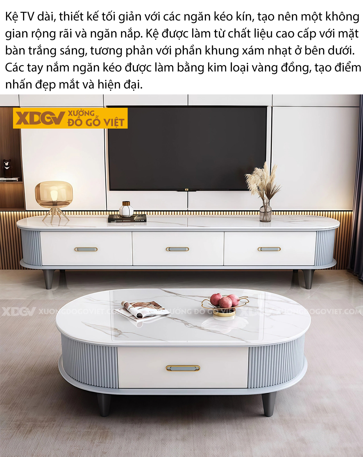 Kệ Tivi Trưng Bày Gỗ Cao Su Phối Màu Tối Giản 2 Bên Bo Tròn