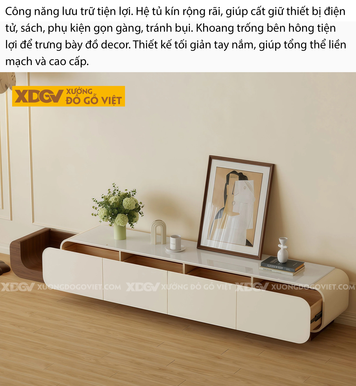 Kệ Tivi Trưng Bày Gỗ Cao Su Thiết Kế Cánh Cong Oval Độc Đáo