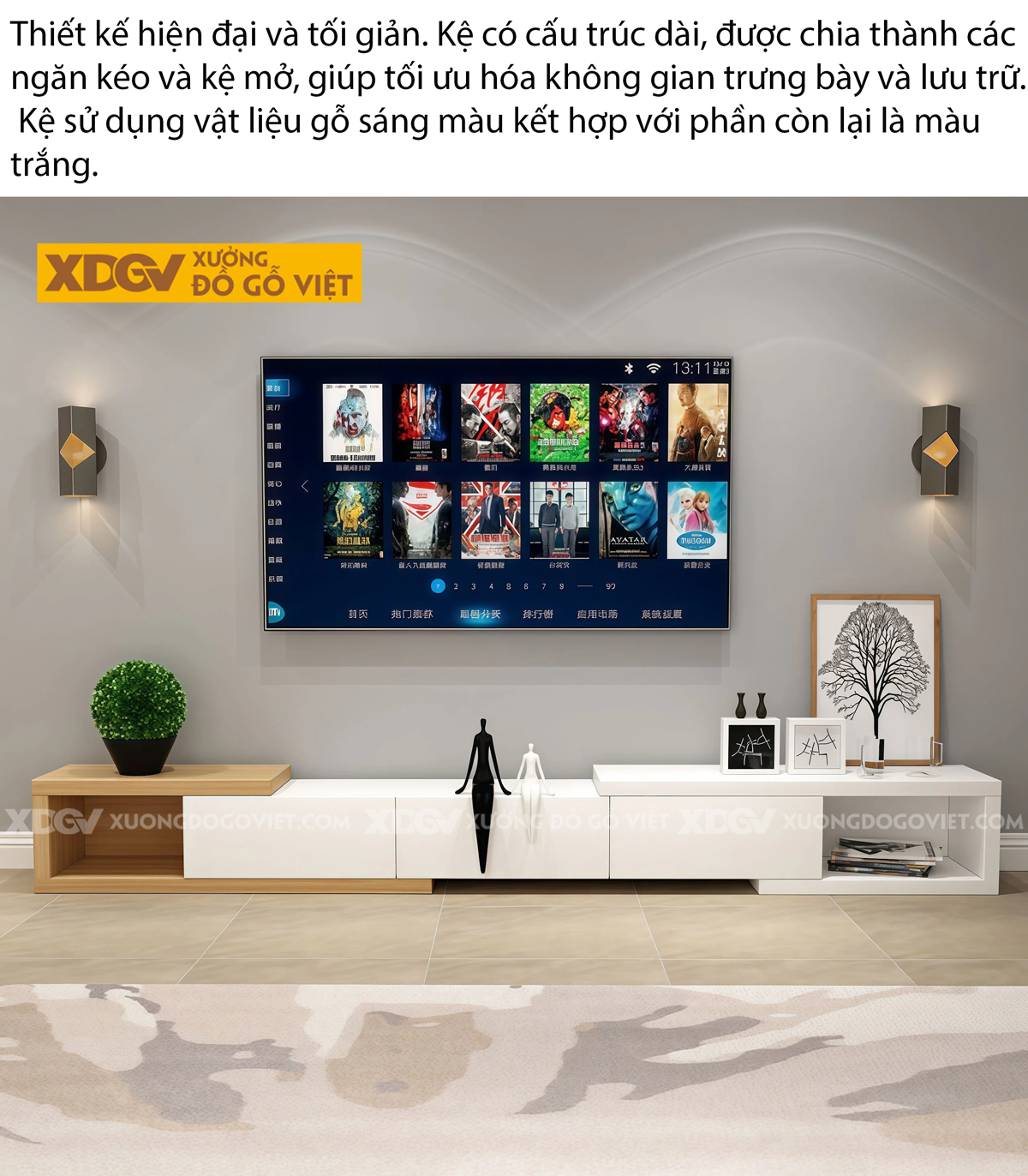 Kệ Tivi Trưng Bày Gỗ Công Nghiệp Hiện Đại Cơ Chế Đẩy Trượt