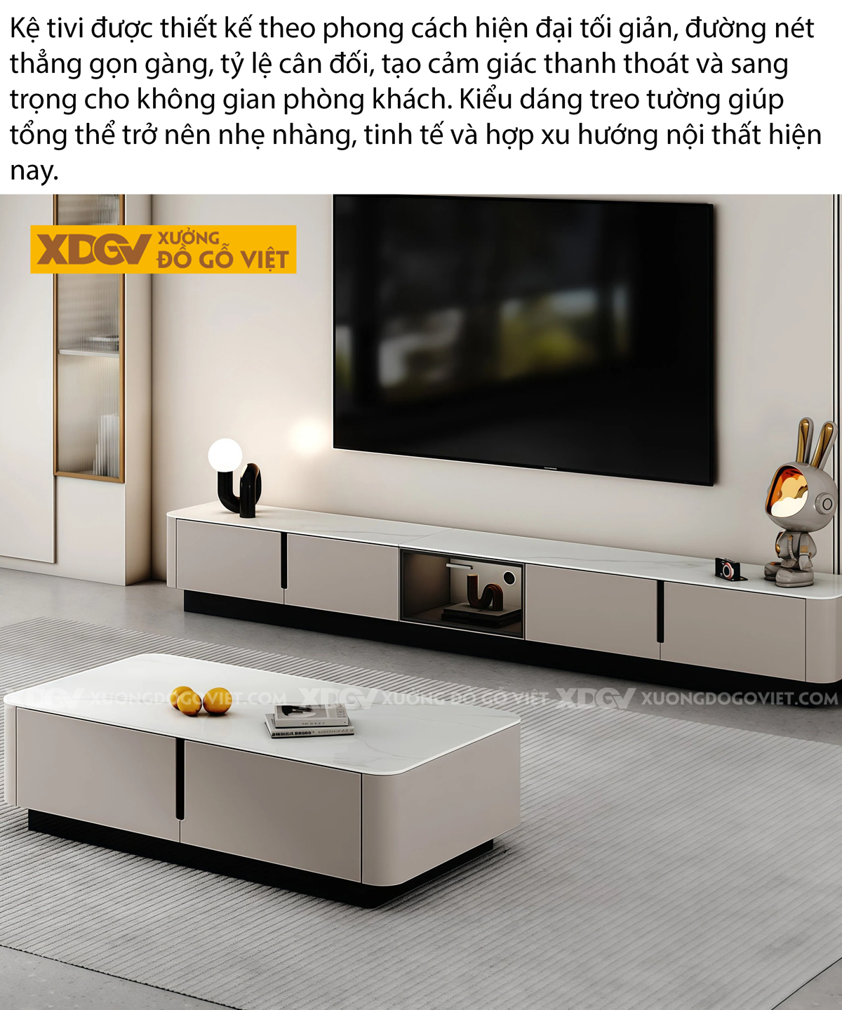 Kệ Trưng Bày Tivi Phòng Khách Gỗ MDF Hiệu Ứng Kẻ Sọc Nổi Bật