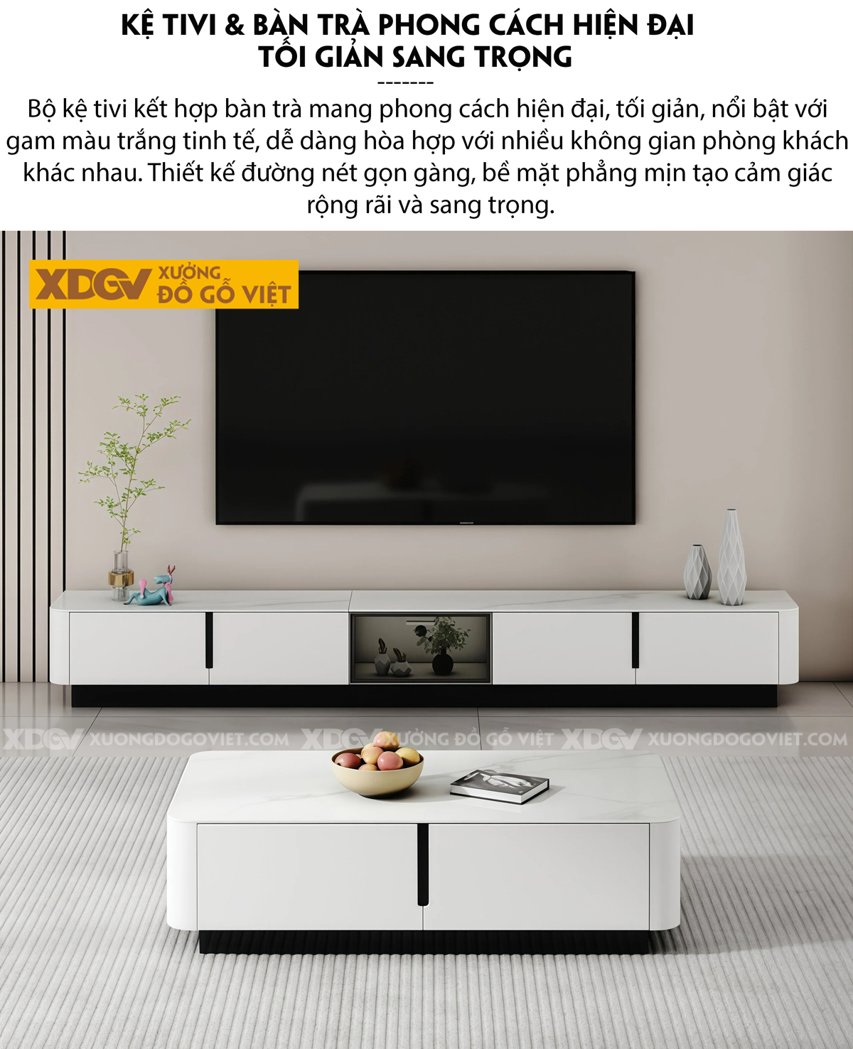 Kệ Trưng Bày Tivi Phòng Khách Gỗ MDF Hiệu Ứng Kẻ Sọc Nổi Bật