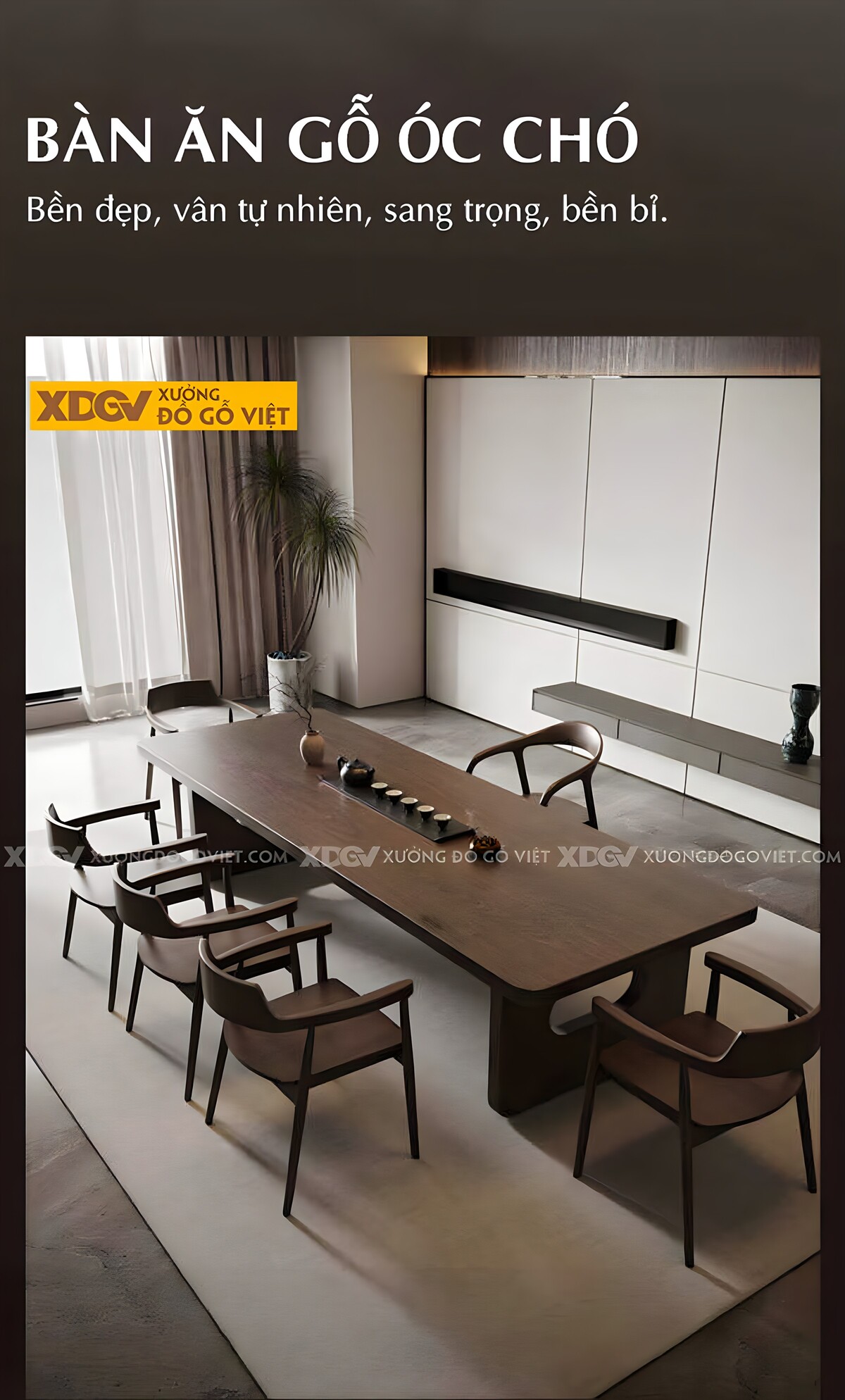 Mẫu Bàn Ăn Gỗ Óc Chó Cổ Điển 2 Chân Trụ Nguyên Tấm Khoét Lỗ