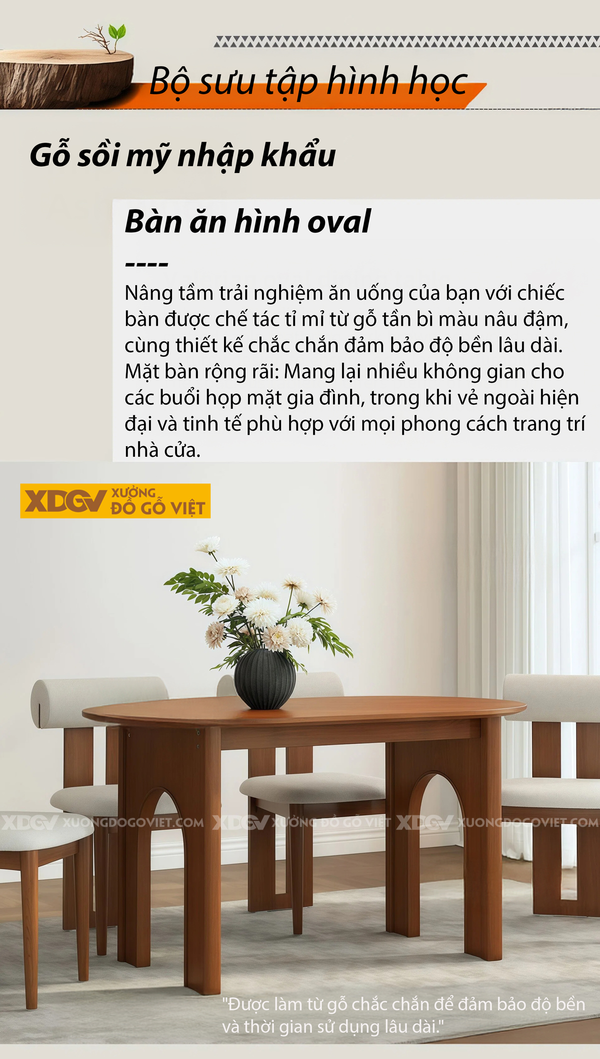 Mẫu Bàn Ăn Phòng Bếp Gỗ Sồi Mỹ Mặt Oval Chân Chữ U Độc Đáo