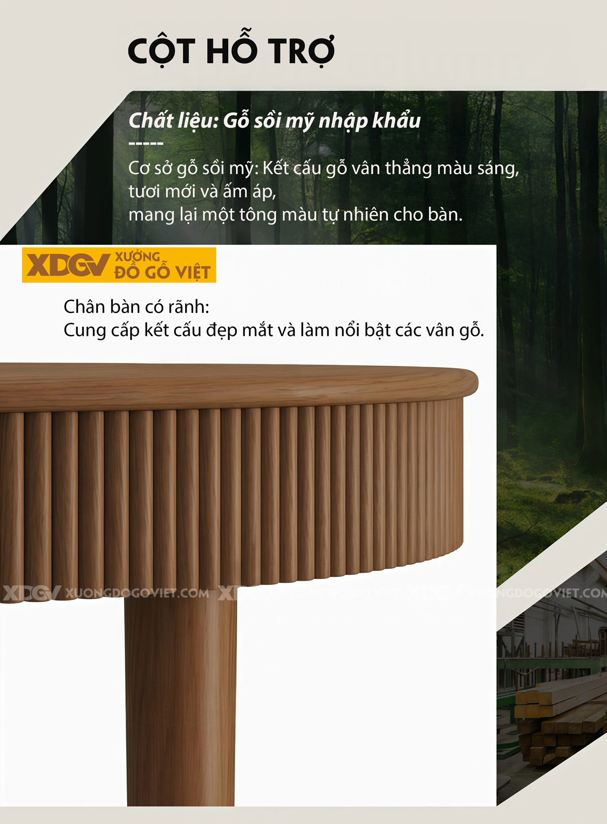 Mẫu Bàn Ăn Phòng Bếp Gỗ Sồi Mỹ Thiết Kế 2 Chân Ốp Chỉ Dọc