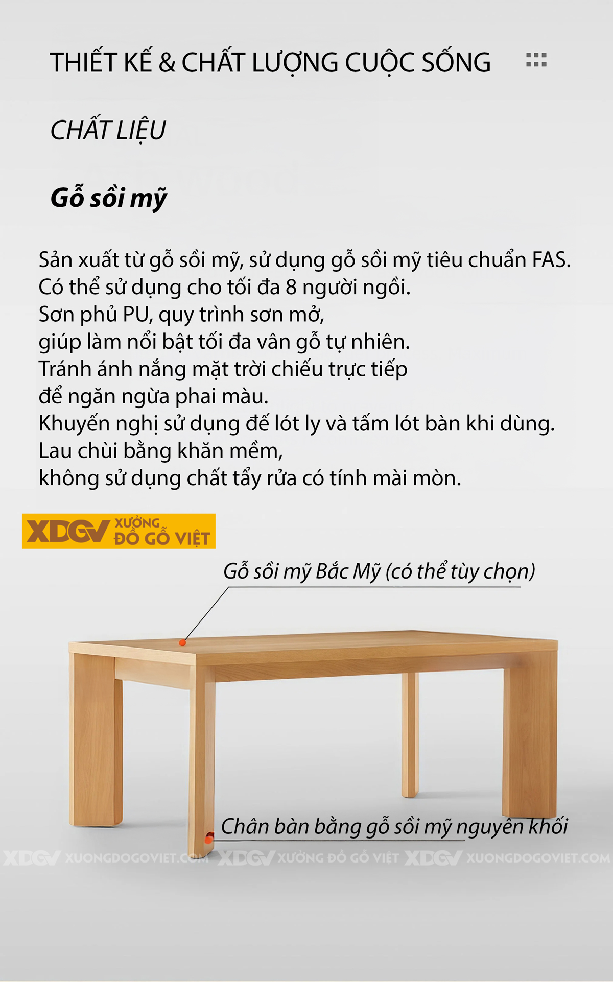 Mẫu Bàn Ăn Phòng Bếp Gỗ Sồi Mỹ Thiết Kế Chân Chéo Vững Chãi