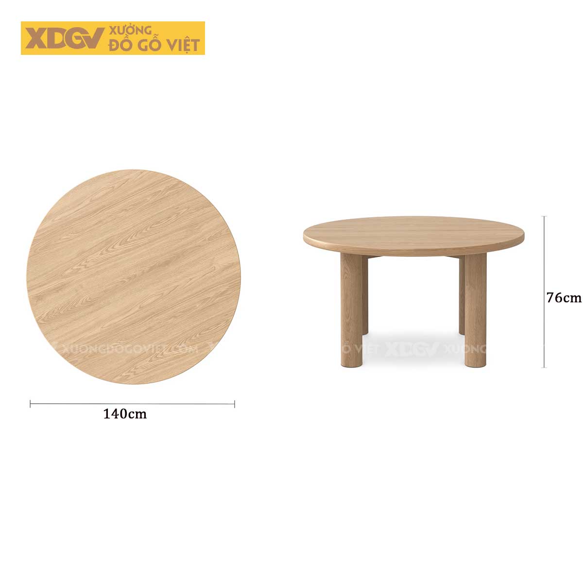 Mẫu Bàn Ăn Tròn Gỗ Sồi Mỹ Thiết Kế Bo Tròn Chân Trụ Mềm Mại