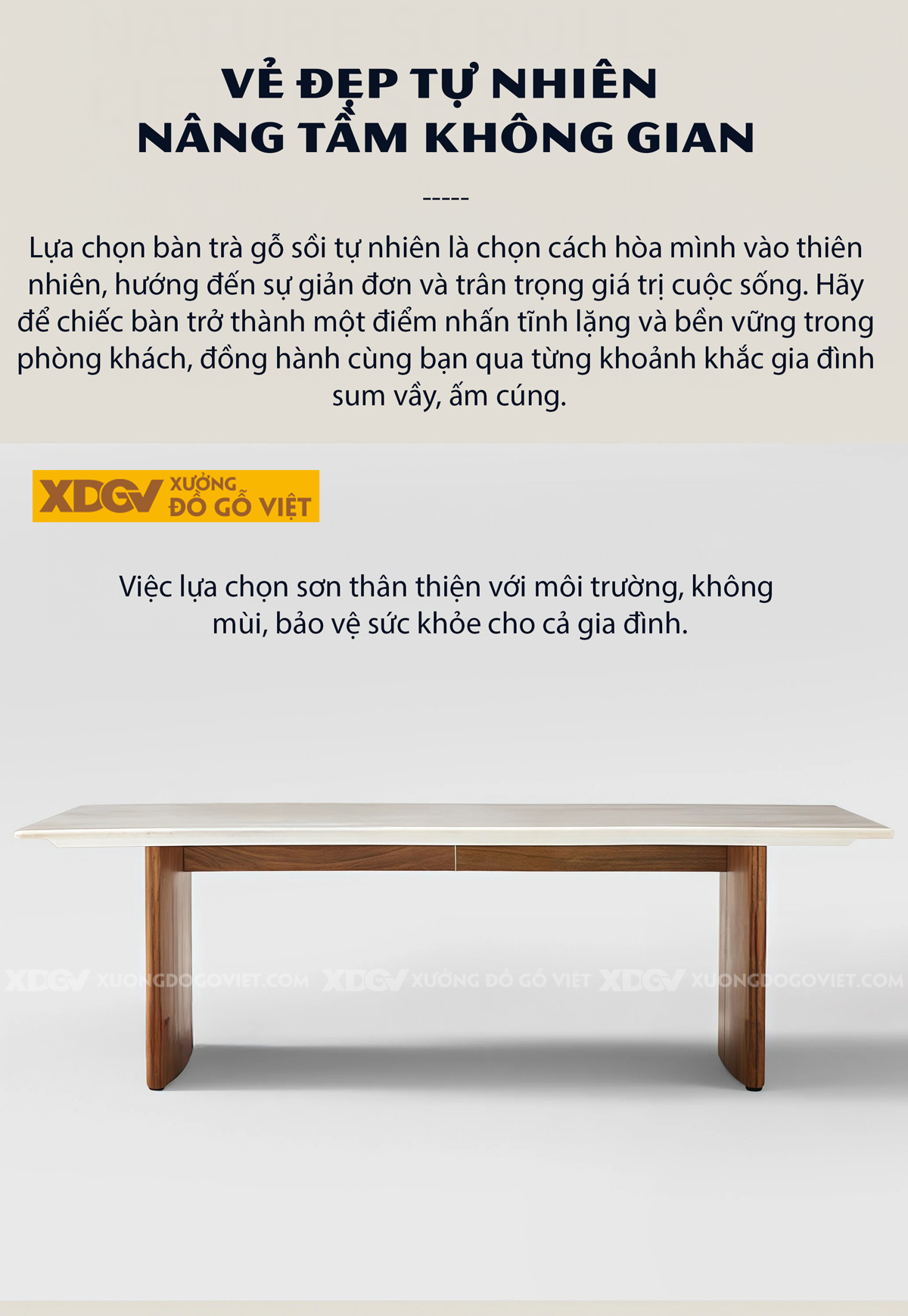 Mẫu Bàn Sofa Phòng Khách Gỗ Sồi Dáng Chân Chữ A Phối Mặt Đá