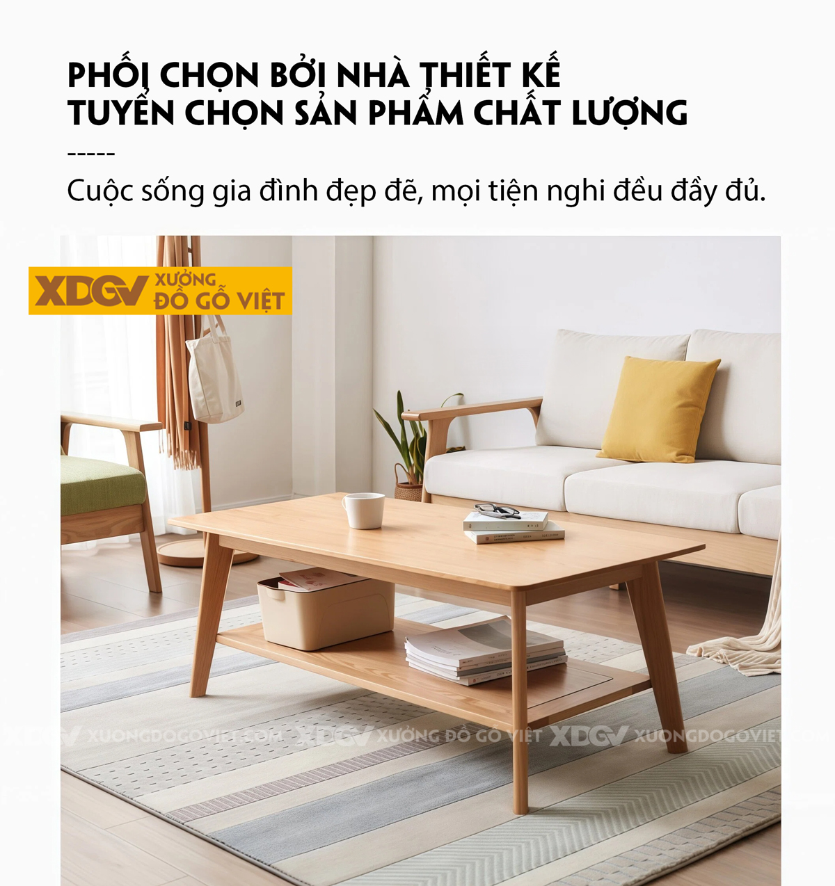 Mẫu Bàn Sofa Phòng Khách Hiện Đại Gỗ Sồi 2 Tầng Đa Năng