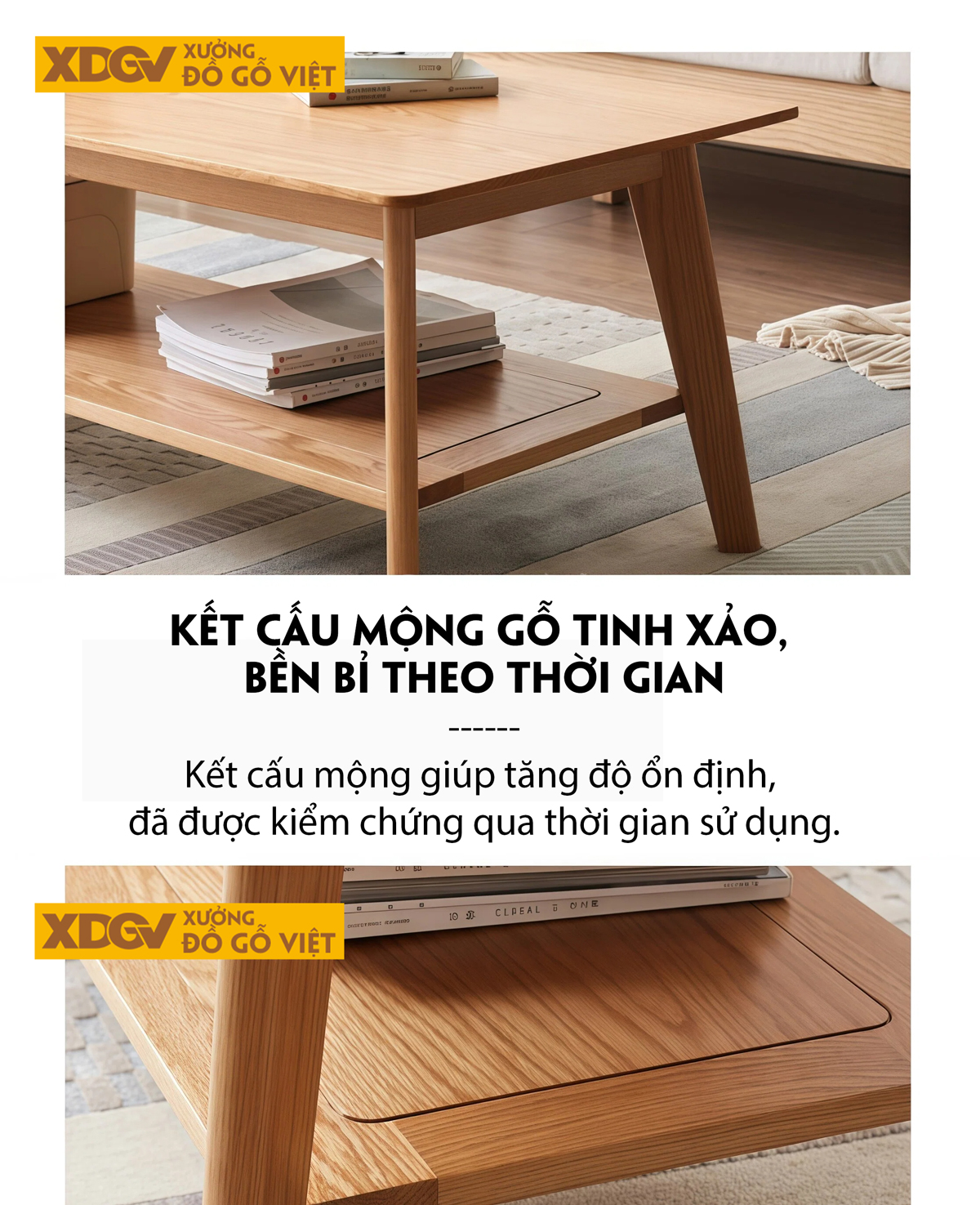Mẫu Bàn Sofa Phòng Khách Hiện Đại Gỗ Sồi 2 Tầng Đa Năng