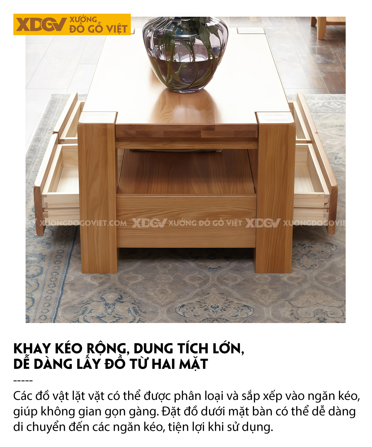 Mẫu Bàn Sofa Phòng Khách Hiện Đại Gỗ Sồi 2 Tầng Đa Năng