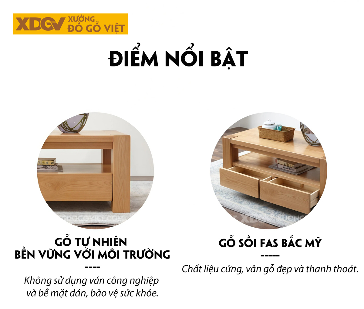 Mẫu Bàn Sofa Phòng Khách Hiện Đại Gỗ Sồi 2 Tầng Đa Năng