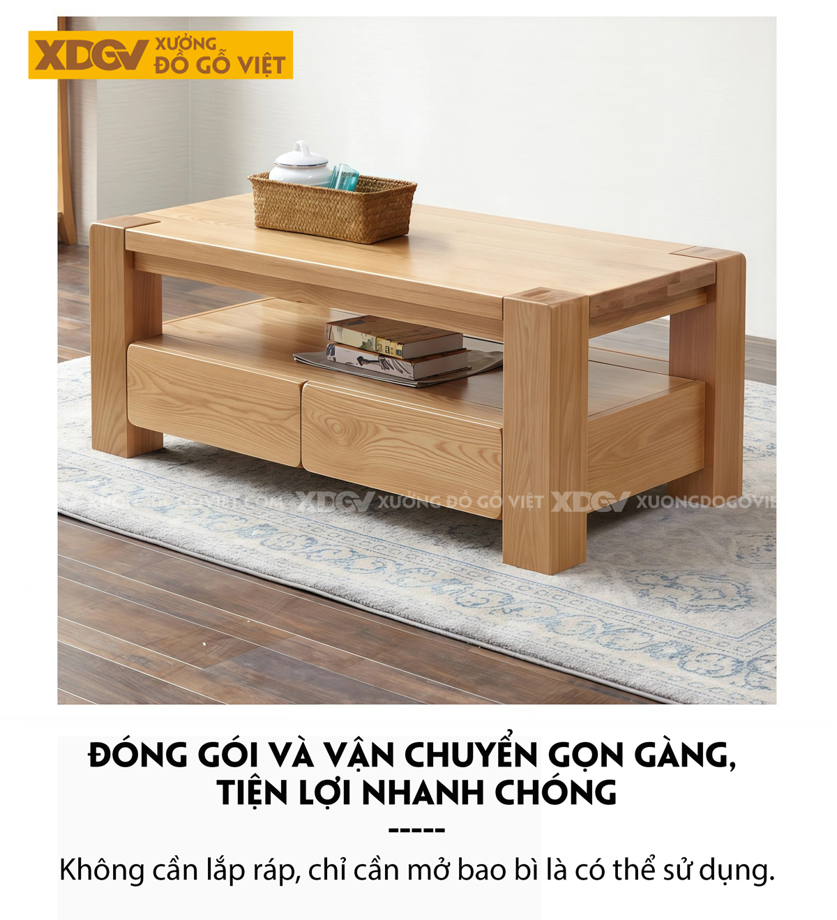 Mẫu Bàn Sofa Phòng Khách Hiện Đại Gỗ Sồi 2 Tầng Đa Năng