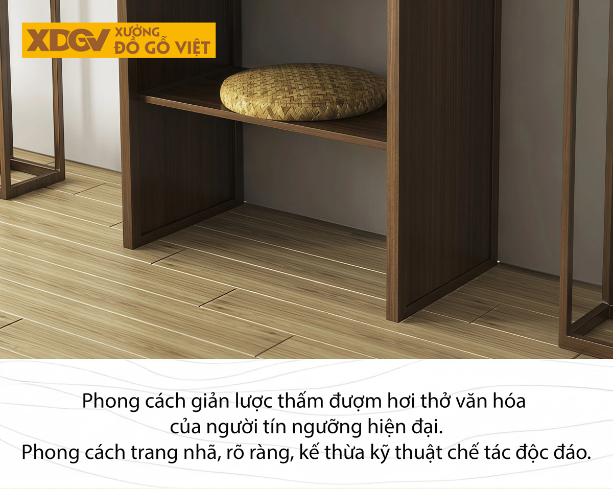 Mẫu Bàn Thờ Tôn Nghiêm Gỗ Óc Chó Phân 2 Tầng Phối Ngăn Kéo