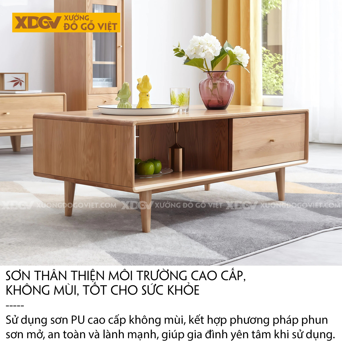 Mẫu Bàn Trà Sofa Chân Dày Vững Chãi 2 Tầng Phối Ngăn Kéo