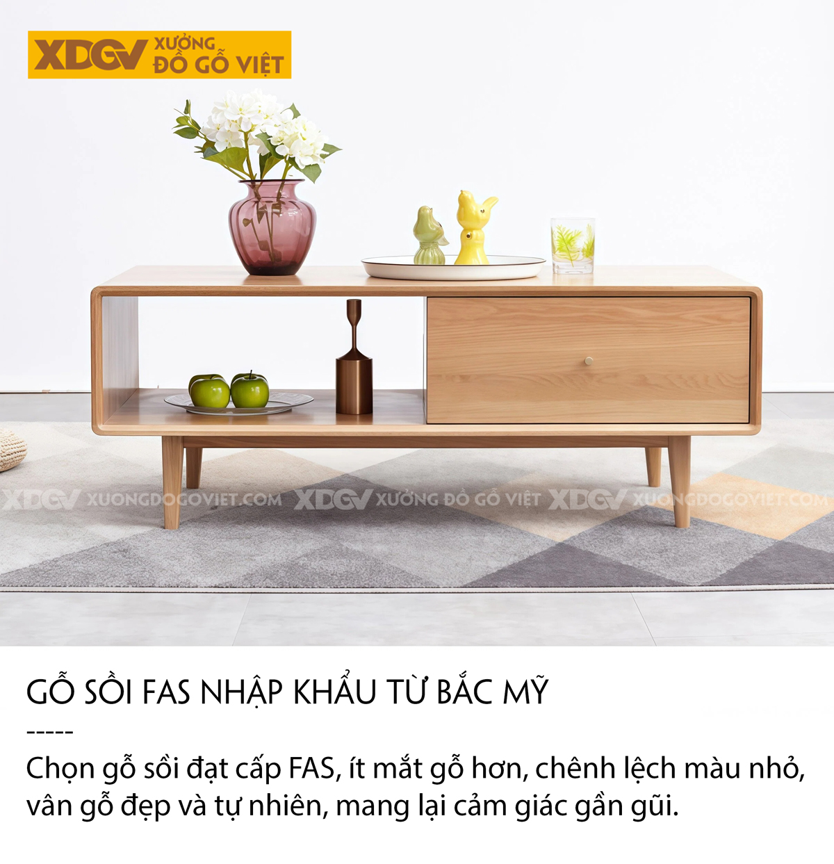 Mẫu Bàn Trà Sofa Chân Dày Vững Chãi 2 Tầng Phối Ngăn Kéo