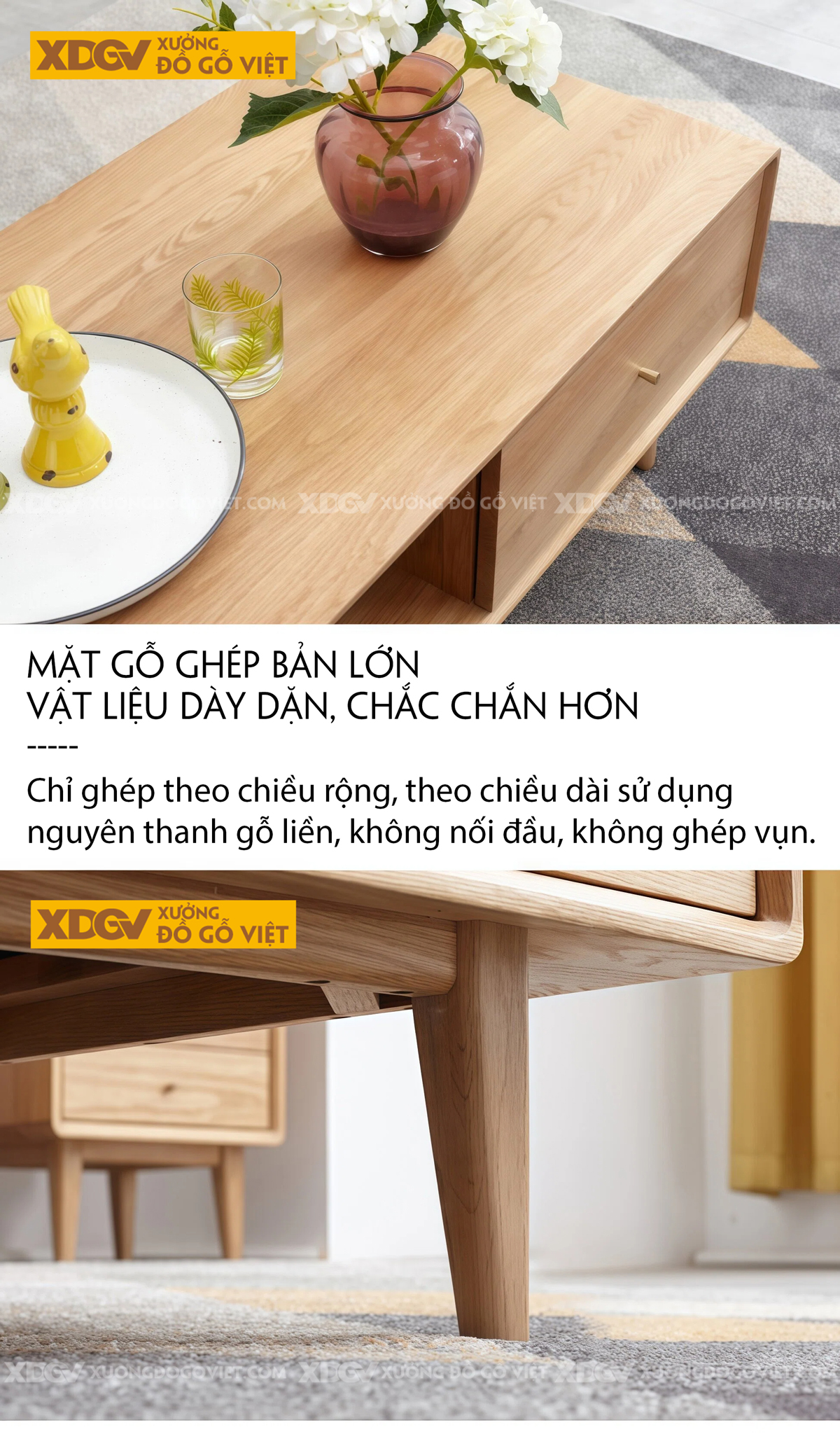 Mẫu Bàn Trà Sofa Chân Dày Vững Chãi 2 Tầng Phối Ngăn Kéo