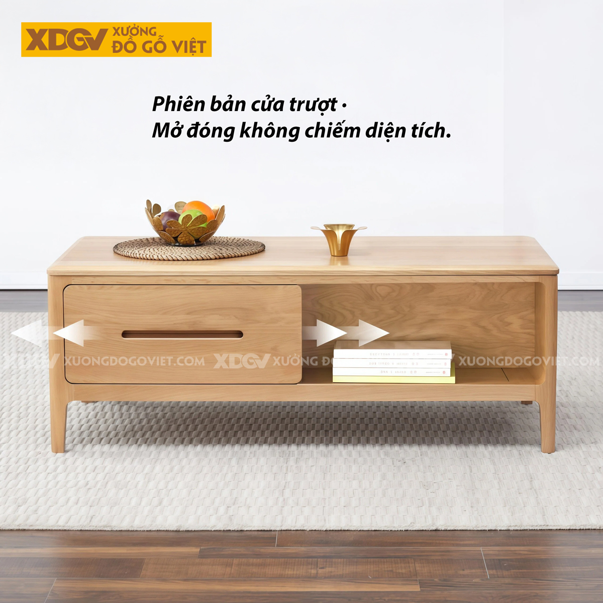 Mẫu Bàn Trà Sofa Gỗ Sồi Thiết Kế Kệ Mở Và Ngăn Kéo Phối Hợp