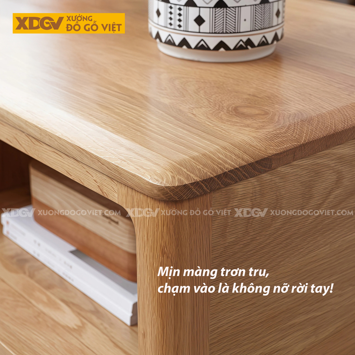 Mẫu Bàn Trà Sofa Gỗ Sồi Thiết Kế Kệ Mở Và Ngăn Kéo Phối Hợp