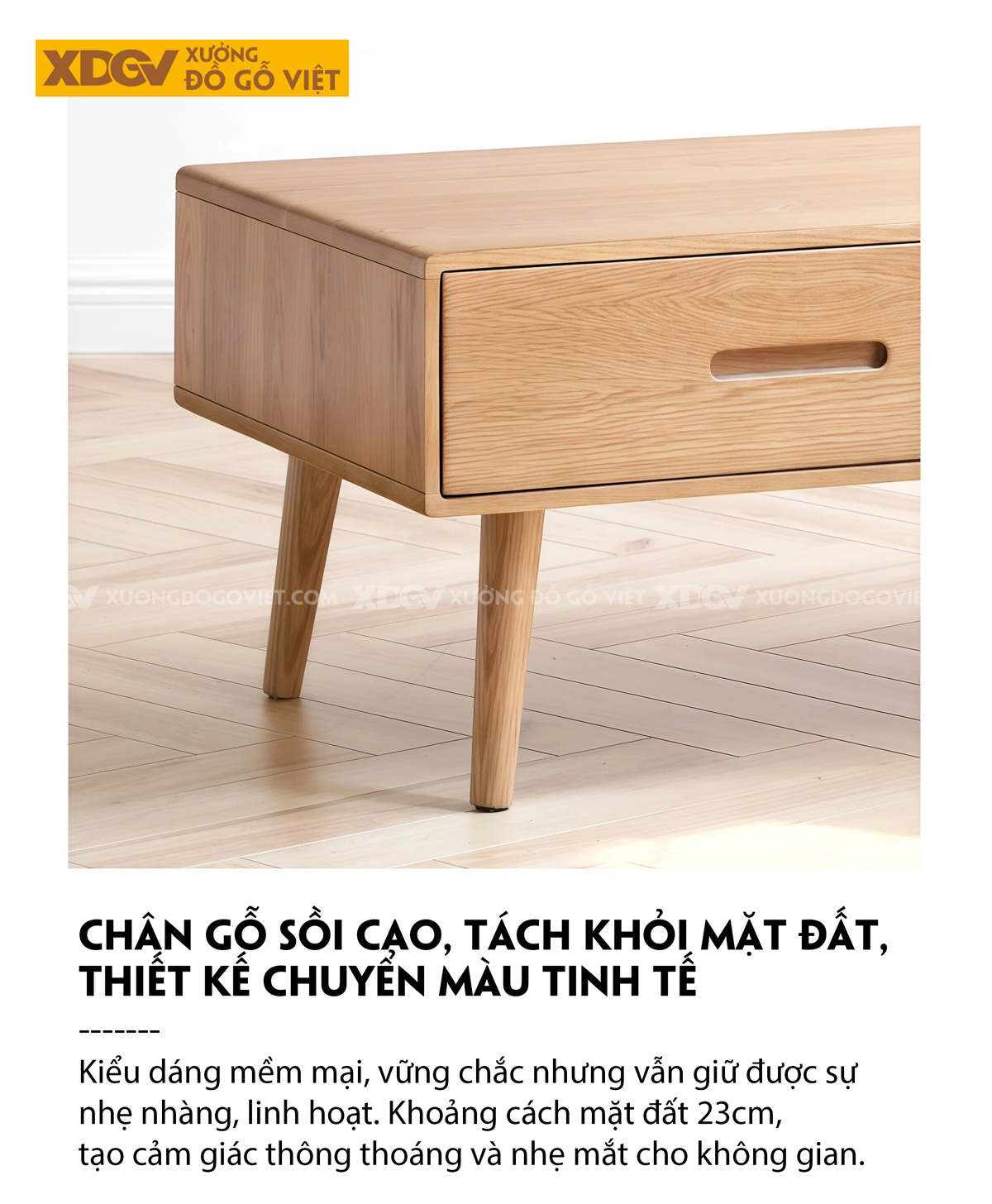 Mẫu Bàn Trà Sofa Gỗ Sồi Thiết Kế Kệ Mở Và Ngăn Kéo Phối Hợp
