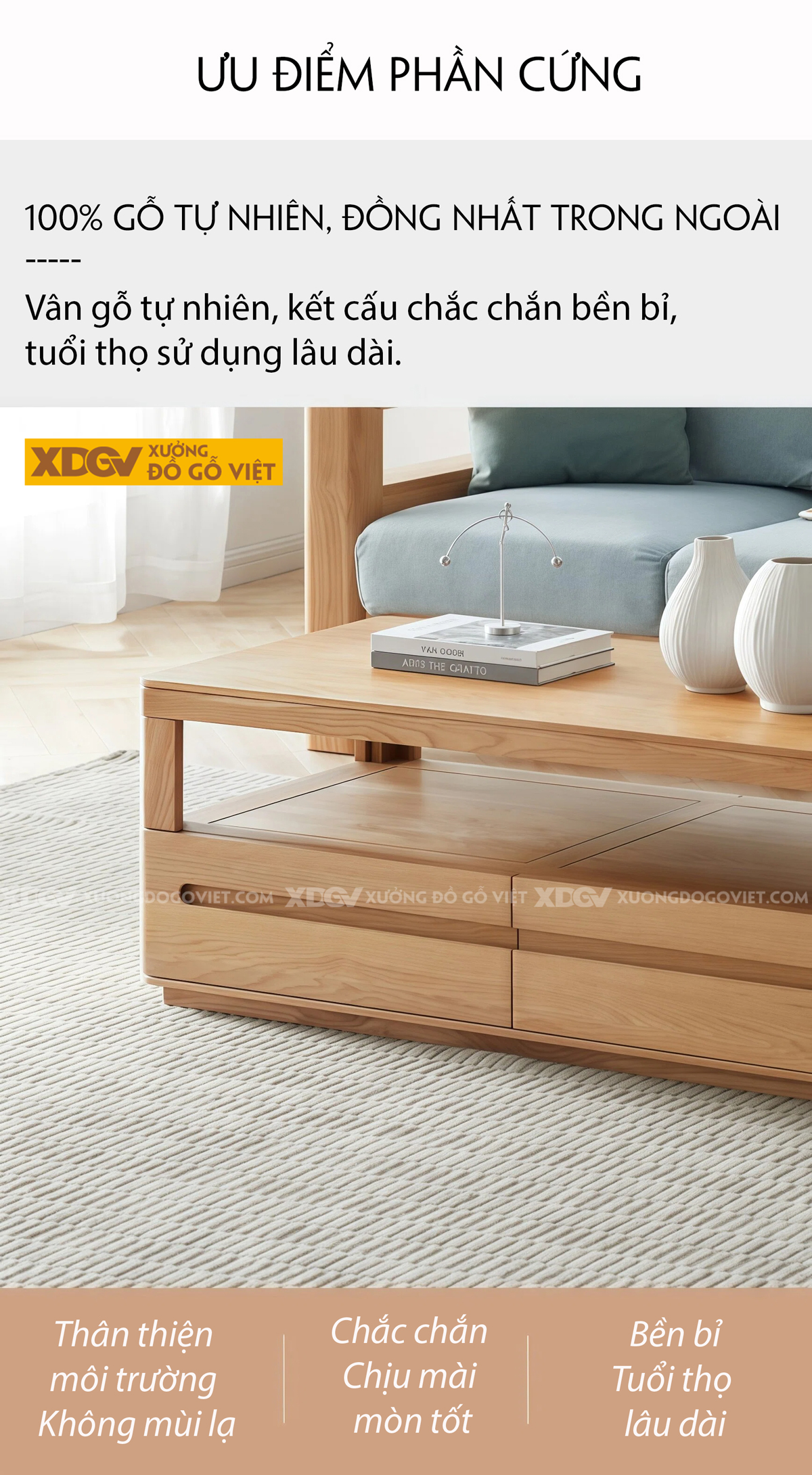 Mẫu Bàn Trà Sofa Phòng Khách Gỗ Sồi 2 Tầng Thiết Kế Đối Xứng