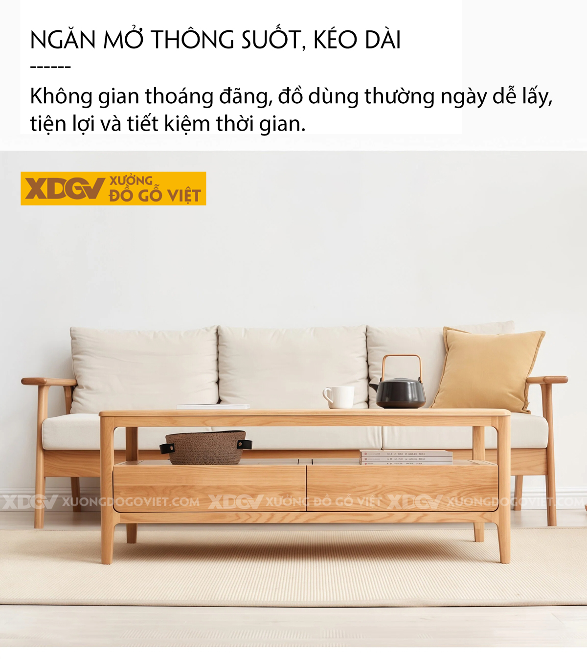 Mẫu Bàn Trà Sofa Phòng Khách Gỗ Sồi 2 Tầng Thiết Kế Đối Xứng