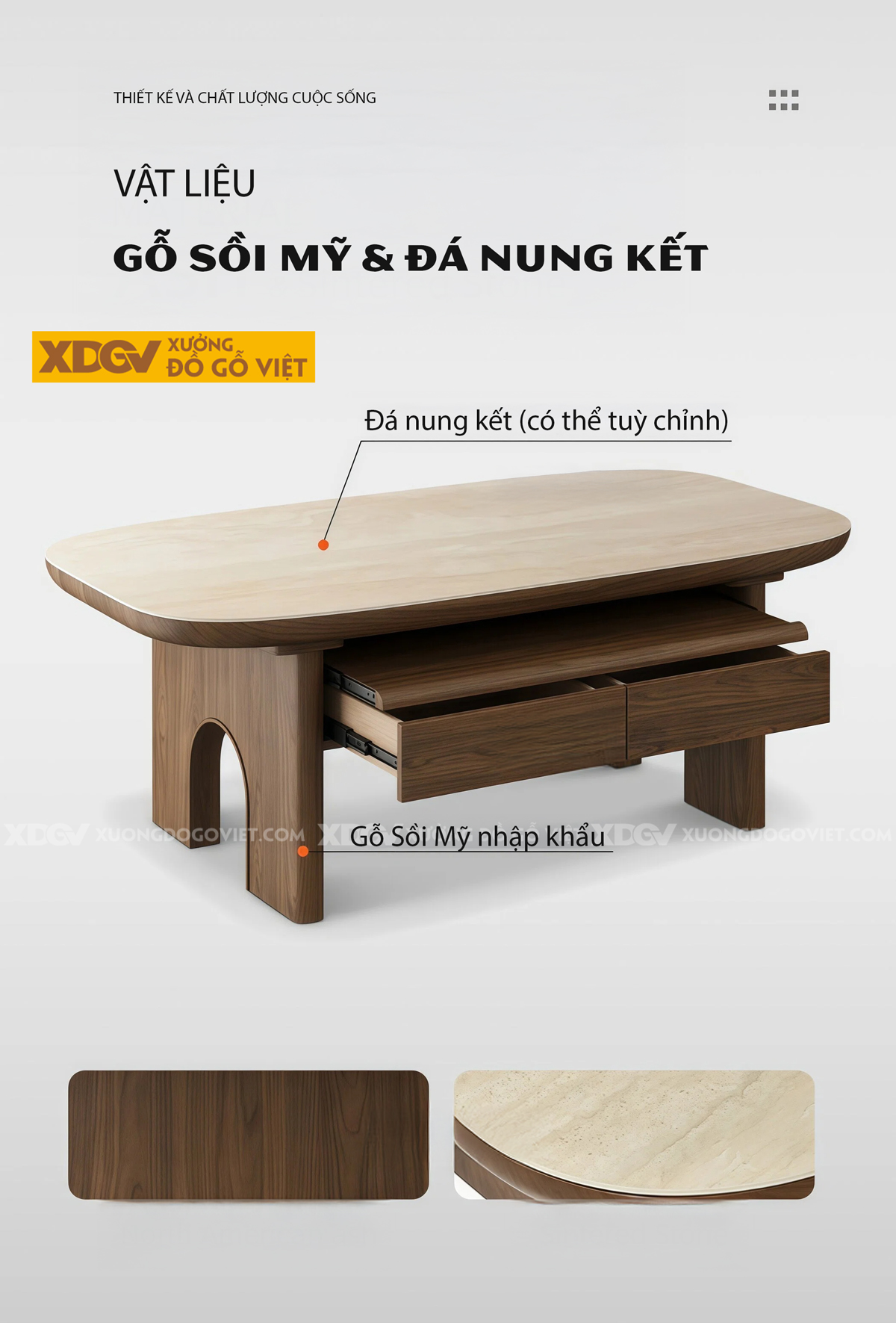Mẫu Bàn Trà Sofa Phòng Khách Gỗ Sồi Kiểu Hình Tháp Hiện Đại