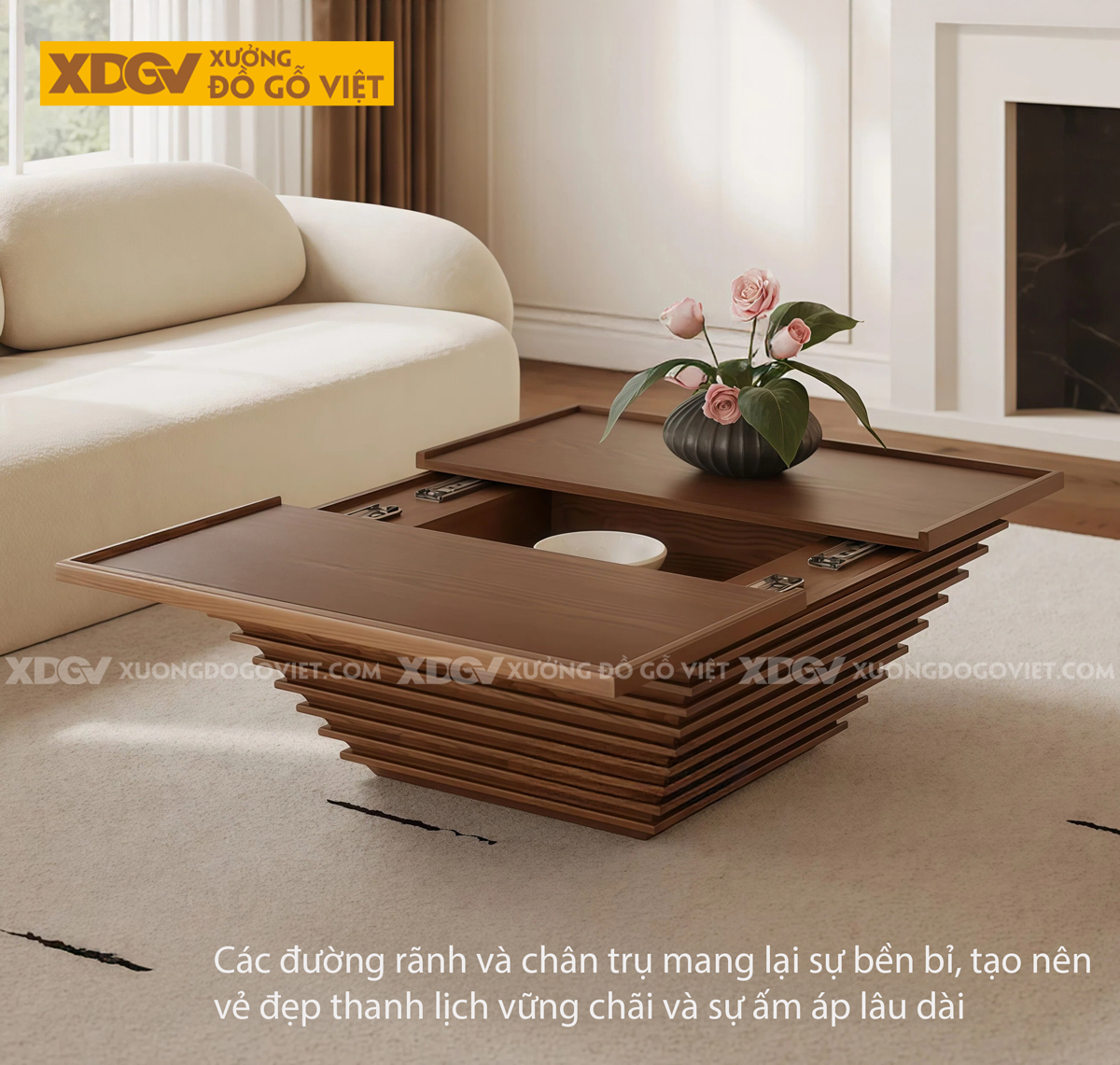 Mẫu Bàn Trà Sofa Phòng Khách Gỗ Sồi Kiểu Hình Tháp Hiện Đại