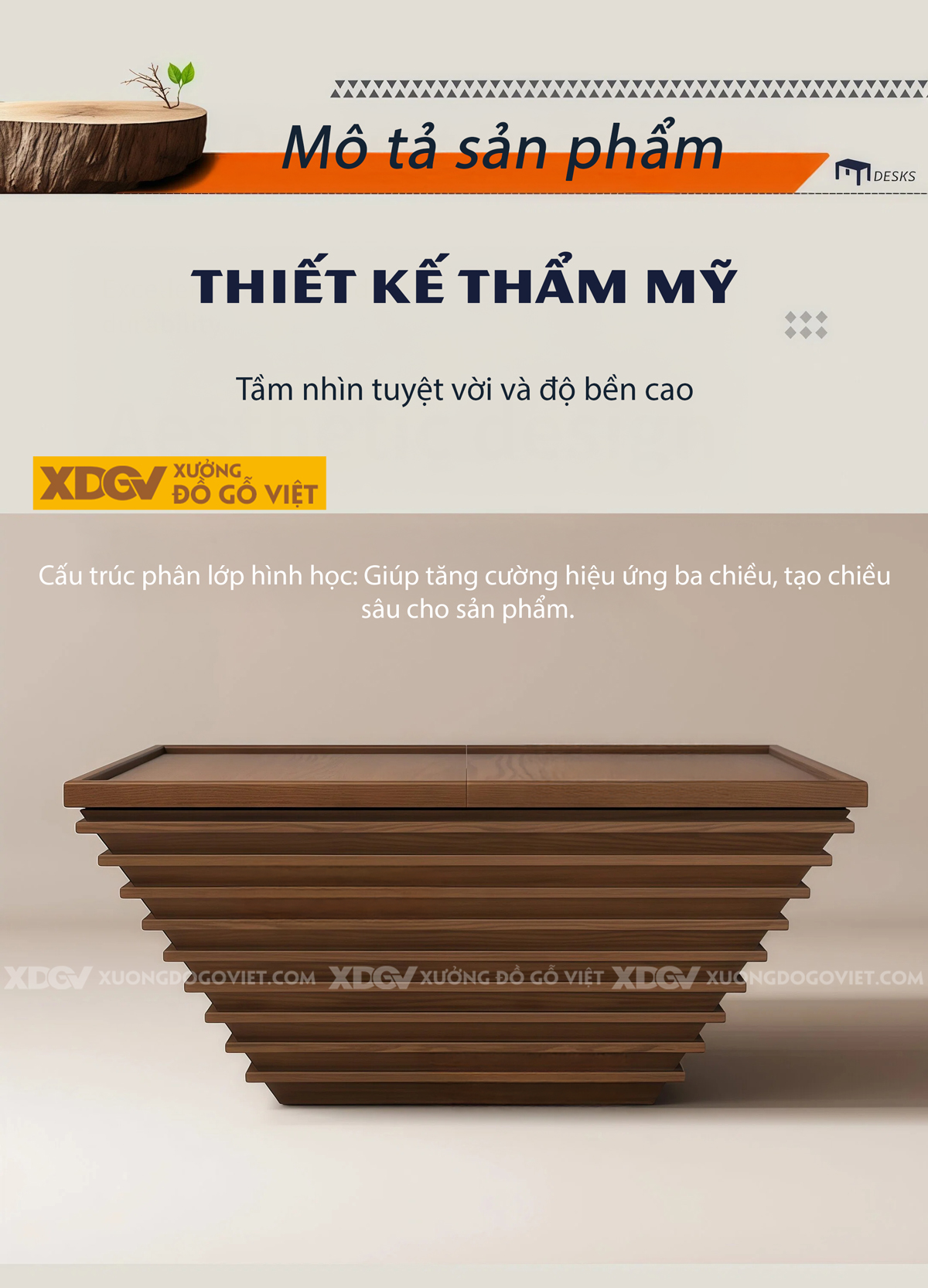 Mẫu Bàn Trà Sofa Phòng Khách Gỗ Sồi Kiểu Hình Tháp Hiện Đại