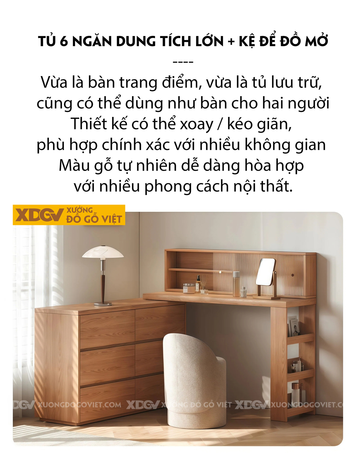 Mẫu Bàn Trang Điểm Cho Phòng Khách Gỗ Sồi Dáng Vuông Mở Rộng