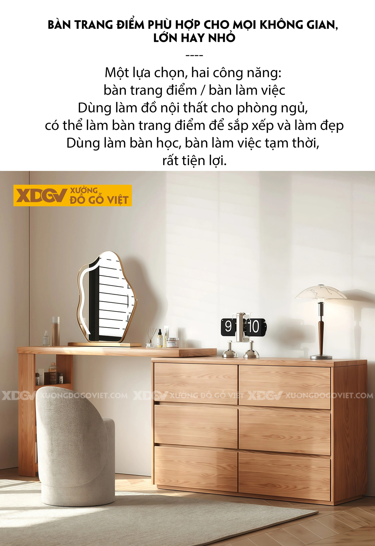 Mẫu Bàn Trang Điểm Cho Phòng Khách Gỗ Sồi Dáng Vuông Mở Rộng