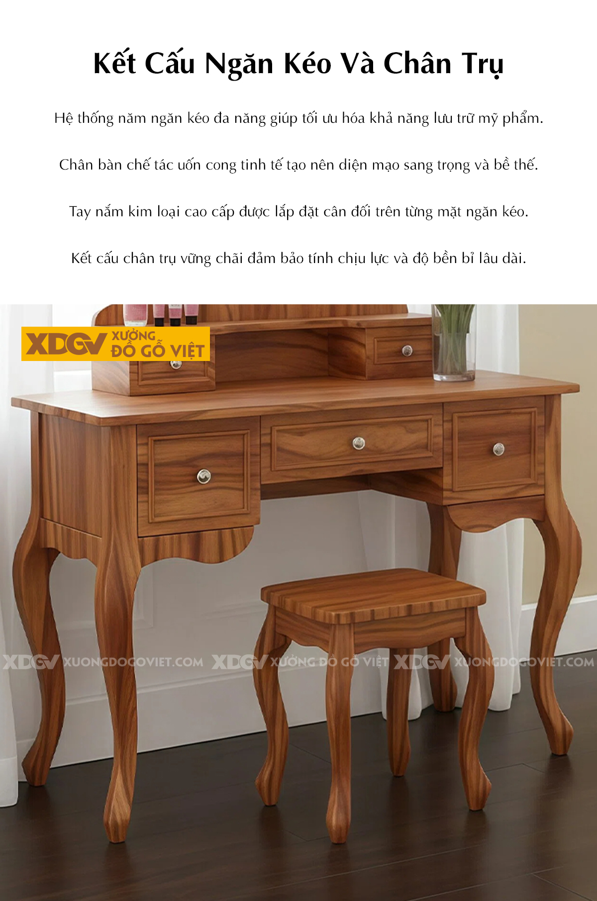 Mẫu Bàn Trang Điểm Để Phòng Ngủ Gỗ Gõ Đỏ Chân Uốn Nghệ Thuật