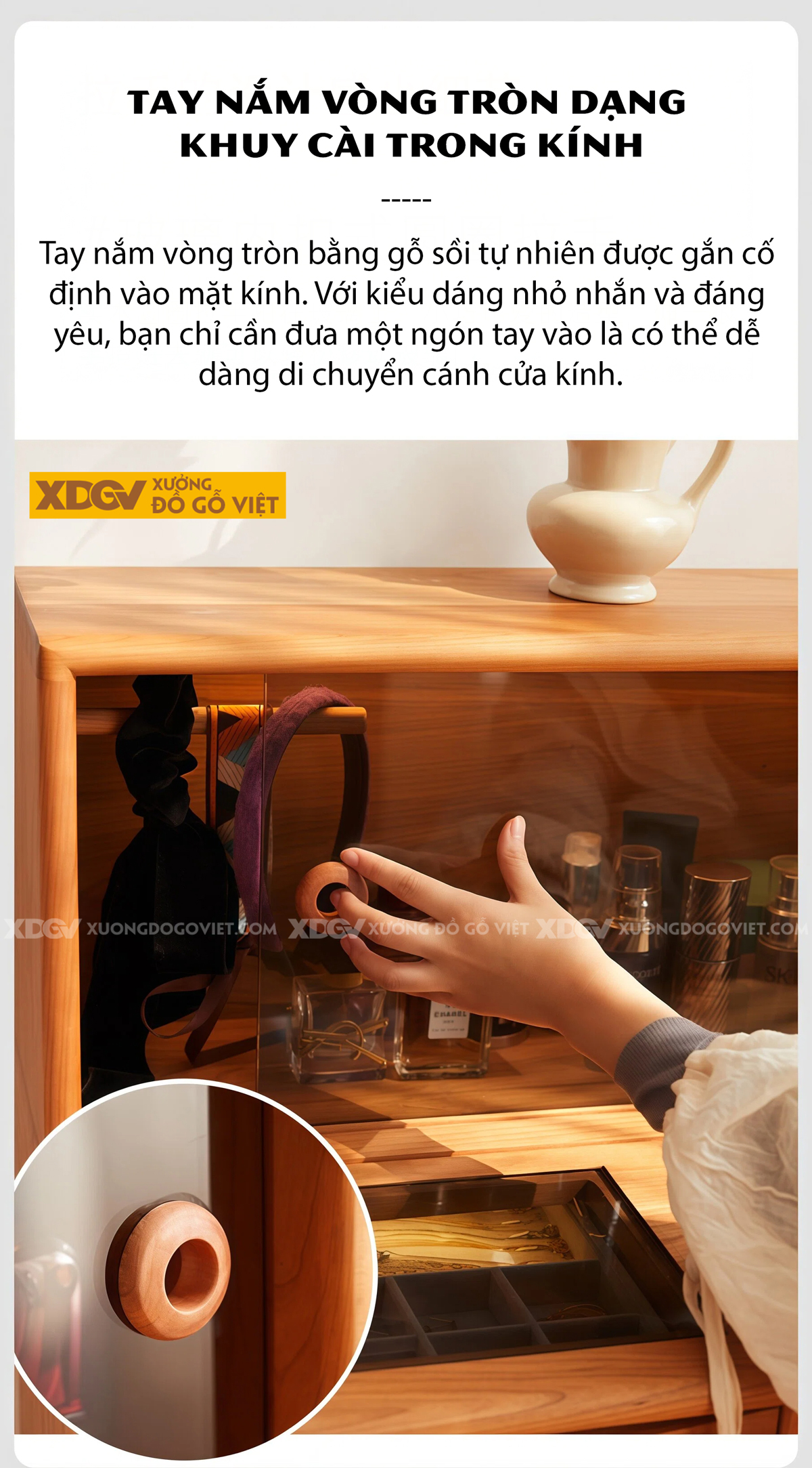 Mẫu Bàn Trang Điểm Phòng Khách Gỗ Sồi Chân Cao Mặt Phối Kính