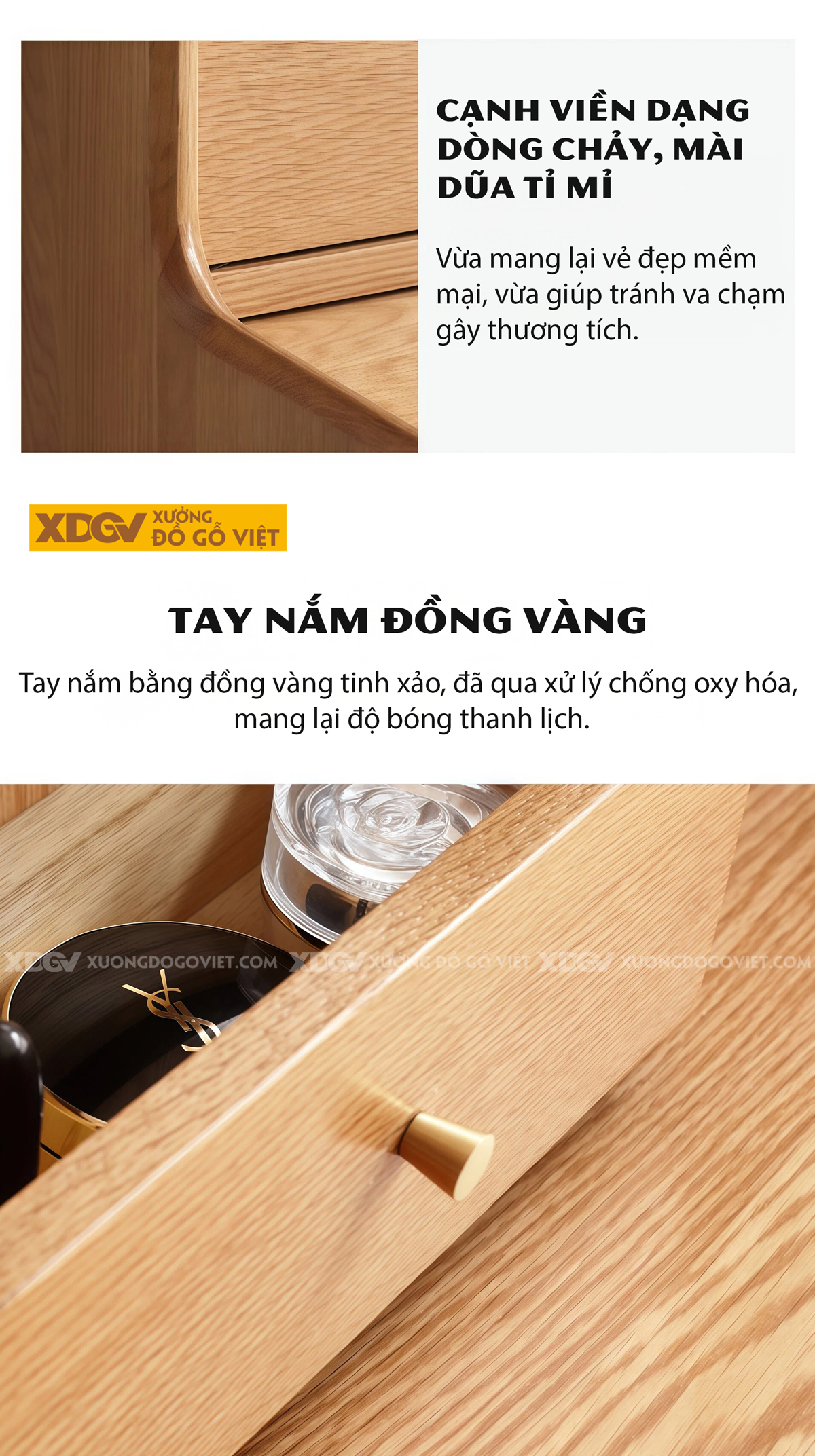 Mẫu Bàn Trang Điểm Phòng Khách Gỗ Sồi Chân Côn Cánh Kính Lùa