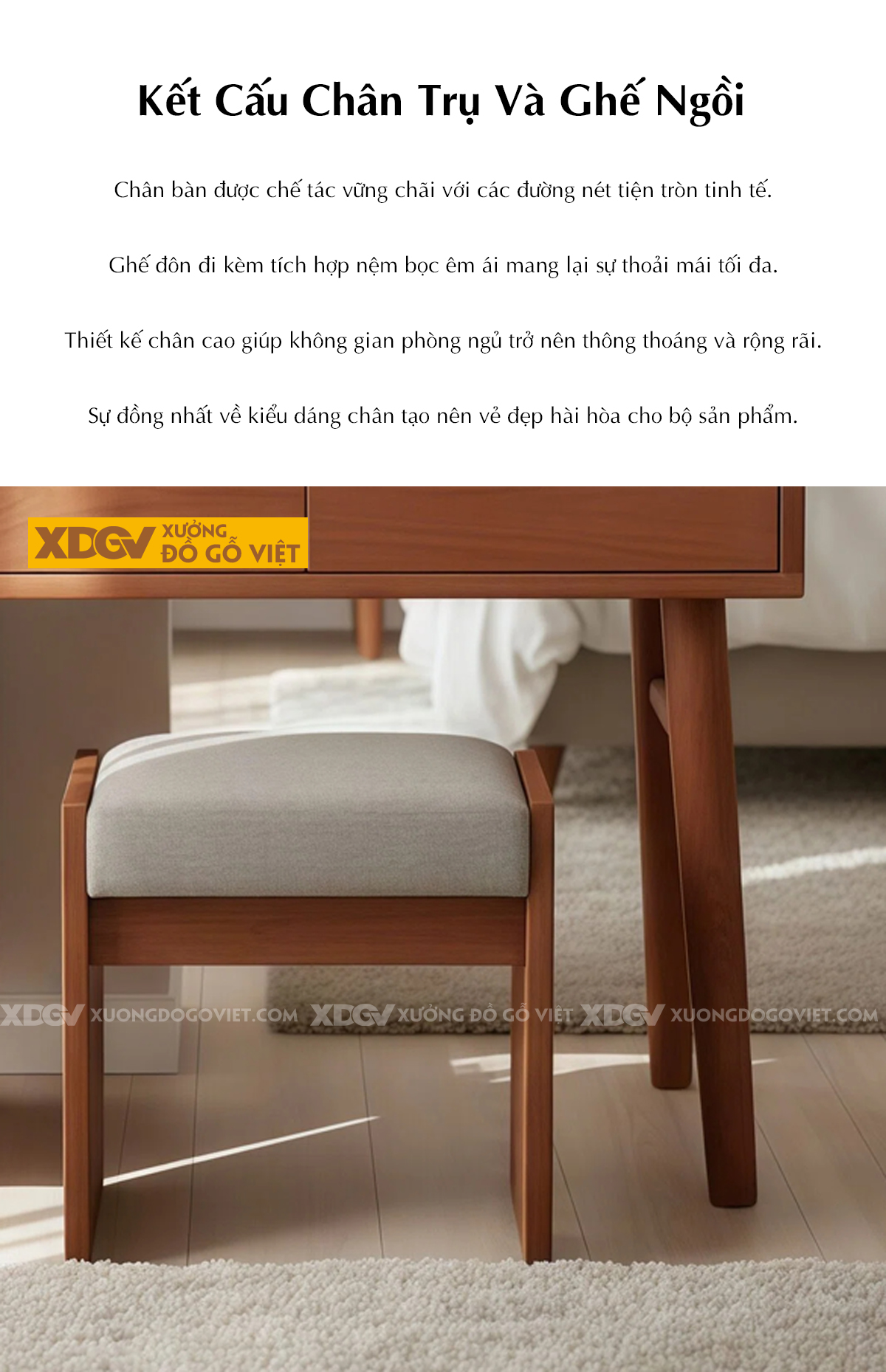 Mẫu Bàn Trang Điểm Phòng Ngủ Gỗ Gõ Đỏ Chân Tiện Phối Gương