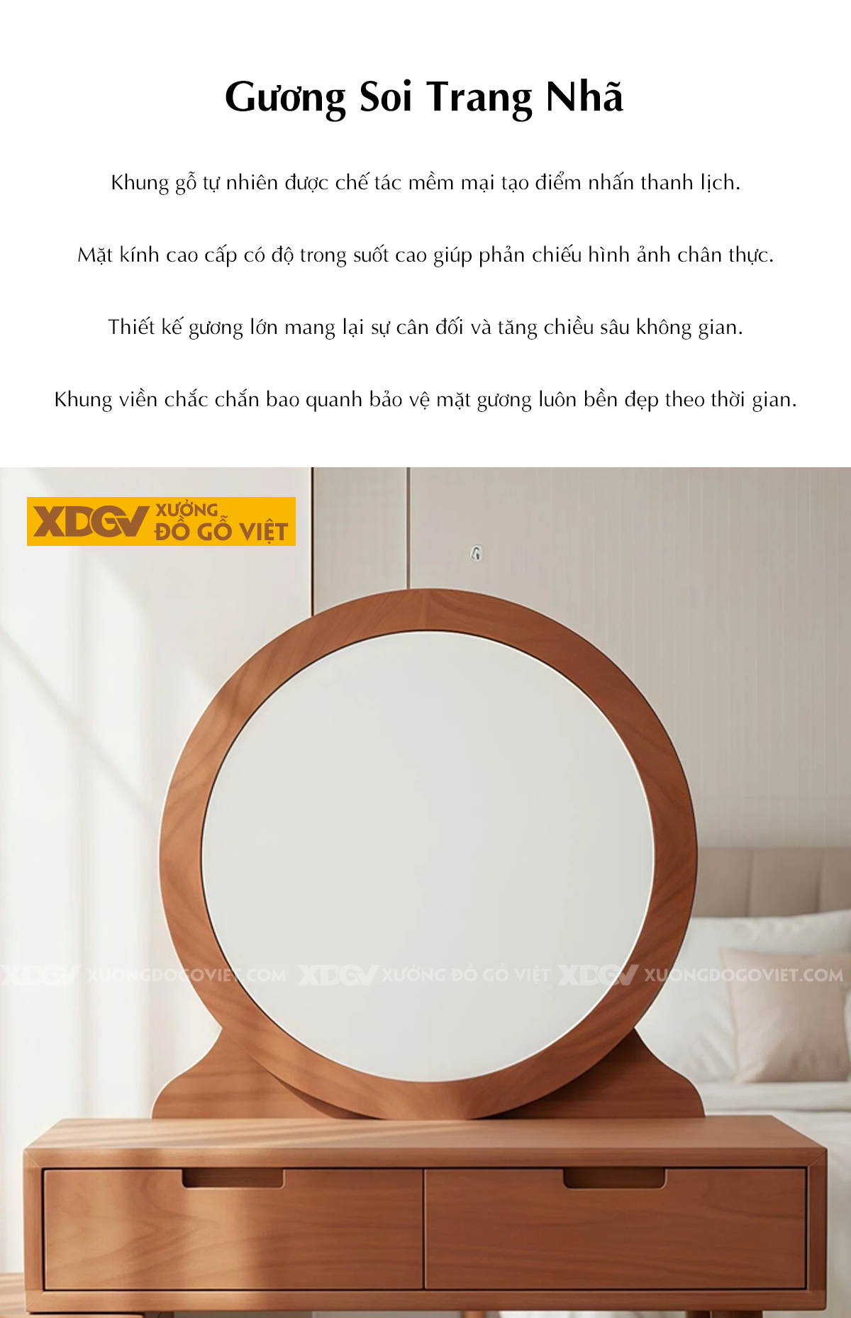 Mẫu Bàn Trang Điểm Phòng Ngủ Gỗ Gõ Đỏ Chân Tiện Phối Gương