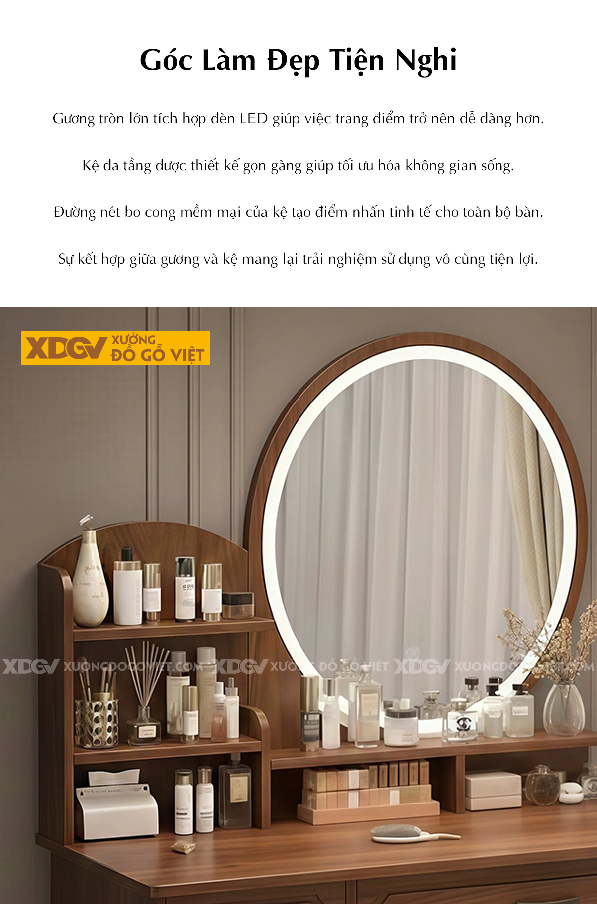 Mẫu Bàn Trang Điểm Phòng Ngủ Gỗ Óc Chó Phối Gương Hiện Đại