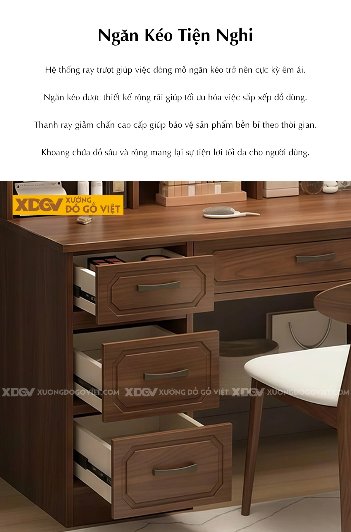 Mẫu Bàn Trang Điểm Phòng Ngủ Gỗ Óc Chó Phối Gương Hiện Đại