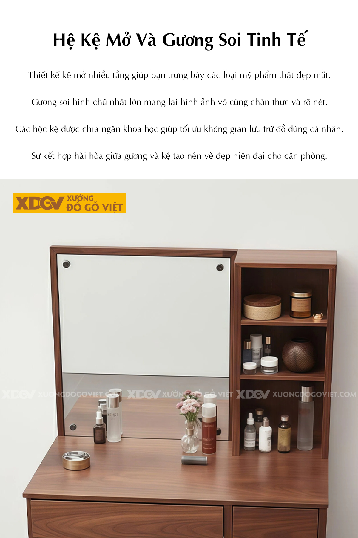 Mẫu Bàn Trang Điểm Phòng Ngủ Gỗ Óc Chó Phối Gương Hiện Đại