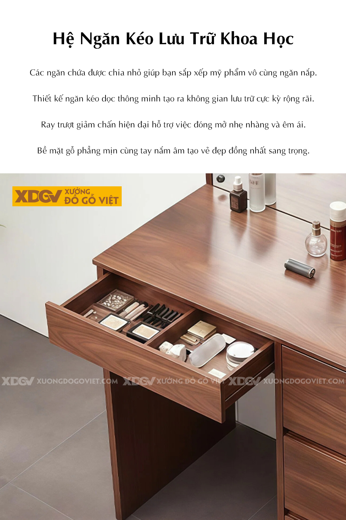 Mẫu Bàn Trang Điểm Phòng Ngủ Gỗ Óc Chó Phối Gương Hiện Đại