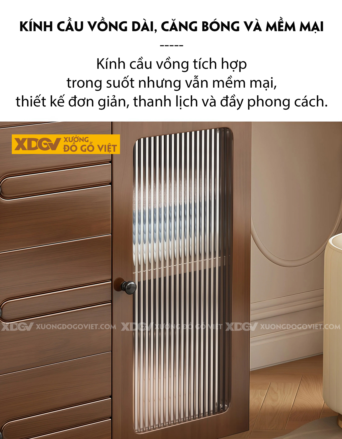 Mẫu Bàn Trang Điểm Phòng Ngủ Gỗ Veneer Sồi Phối Tủ Kính Sọc