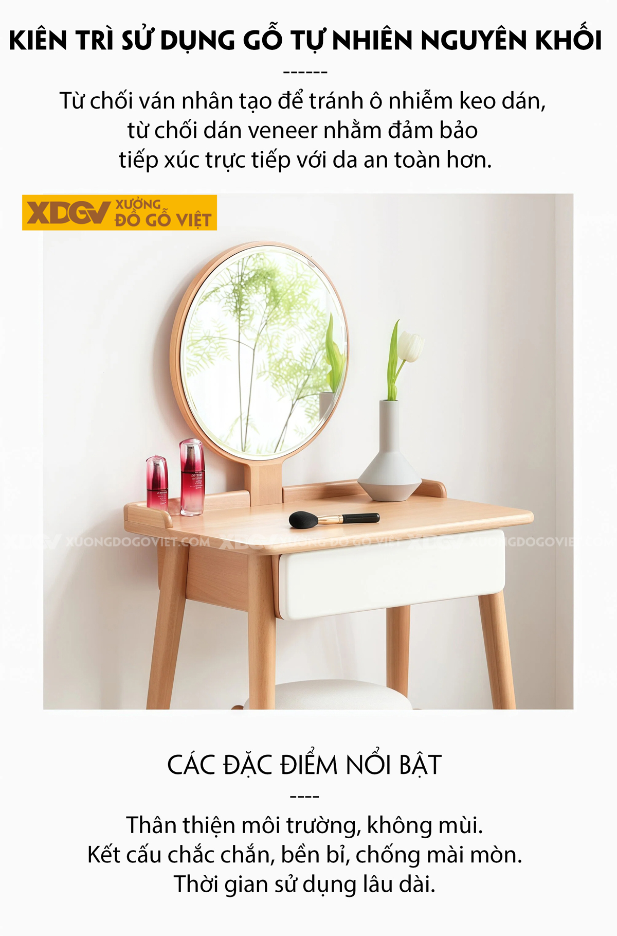 Mẫu Bàn Trang Điểm Thông Minh Gỗ Sồi Chân Chữ H Kết Hợp Tủ