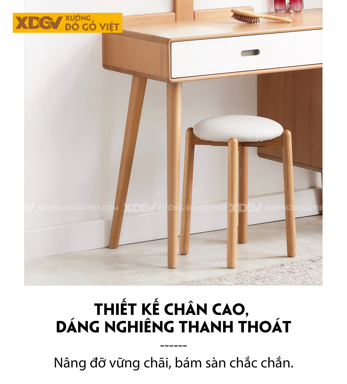 Mẫu Bàn Trang Điểm Thông Minh Gỗ Sồi Chân Chữ H Kết Hợp Tủ