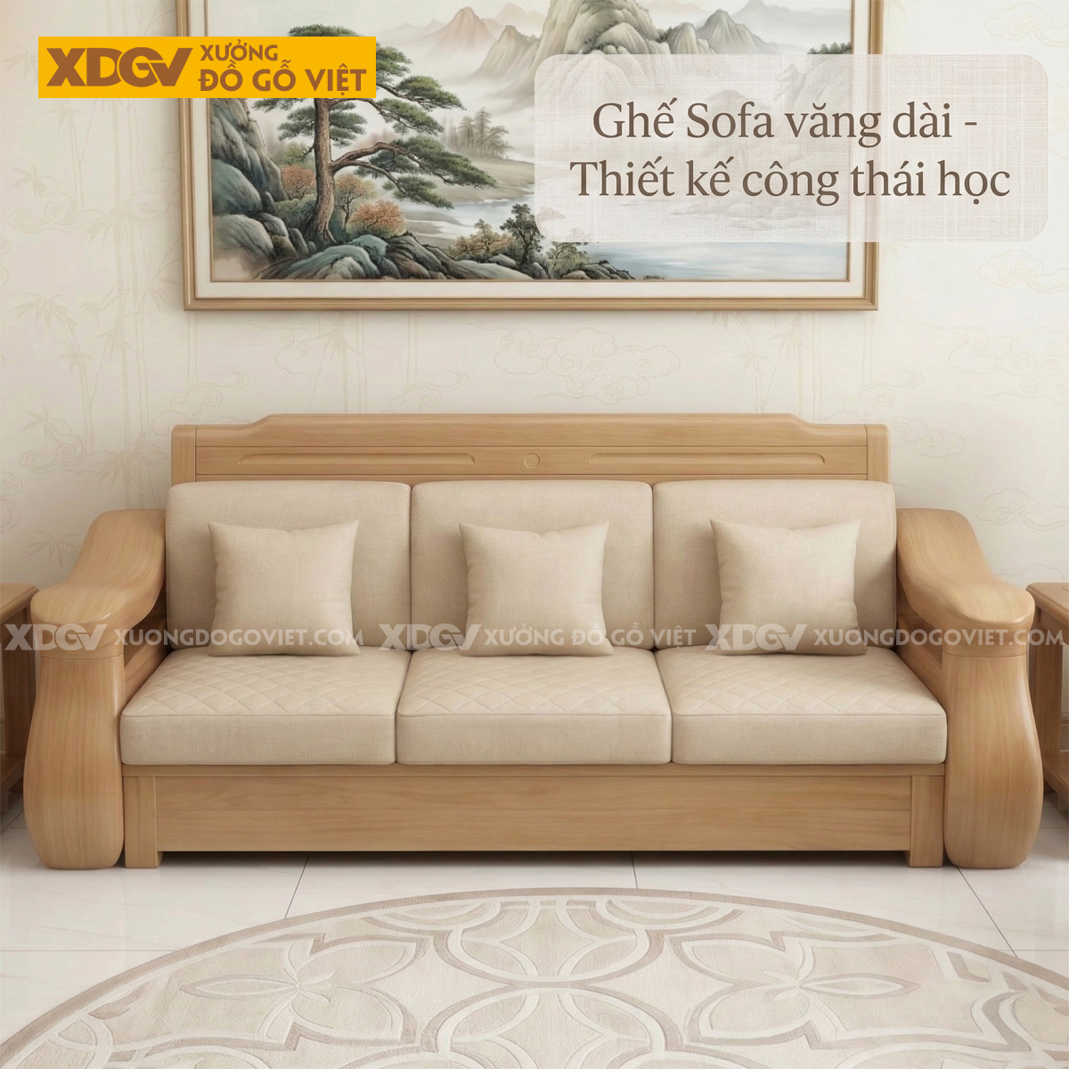Mẫu Bộ Bàn Ghế Sofa Gỗ Sồi Thời Thượng Chân Ngắn Vững Chãi
