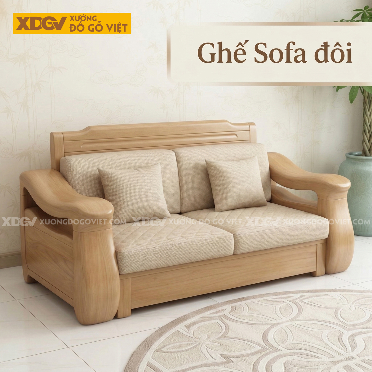 Mẫu Bộ Bàn Ghế Sofa Gỗ Sồi Thời Thượng Chân Ngắn Vững Chãi