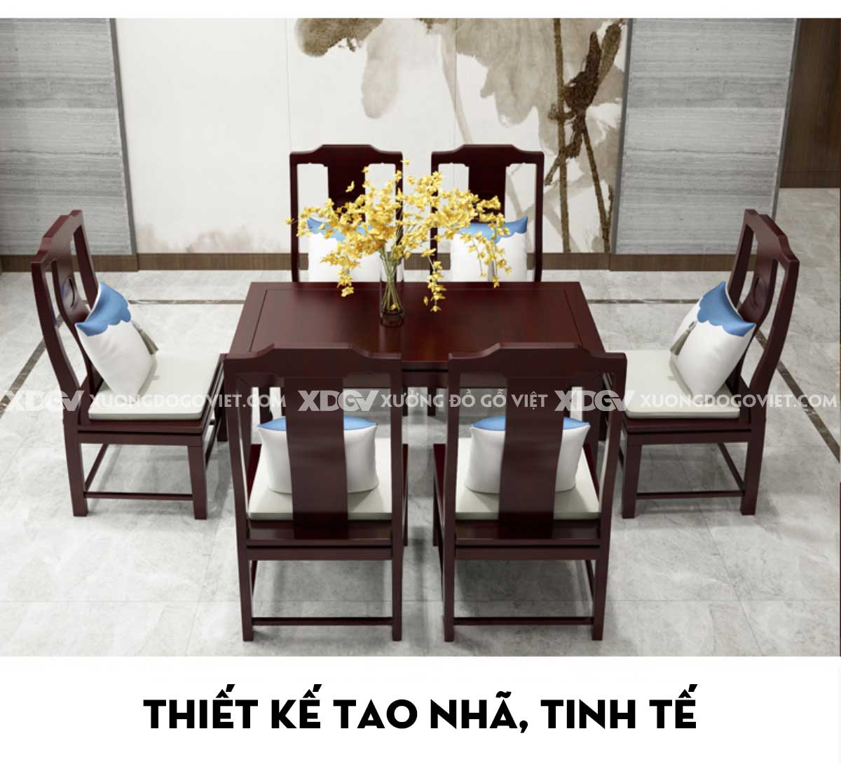 Mẫu Bộ Bàn Tròn Gỗ Xoan Đào Cơ Chế Mở Rộng Tối Ưu Diện Tích