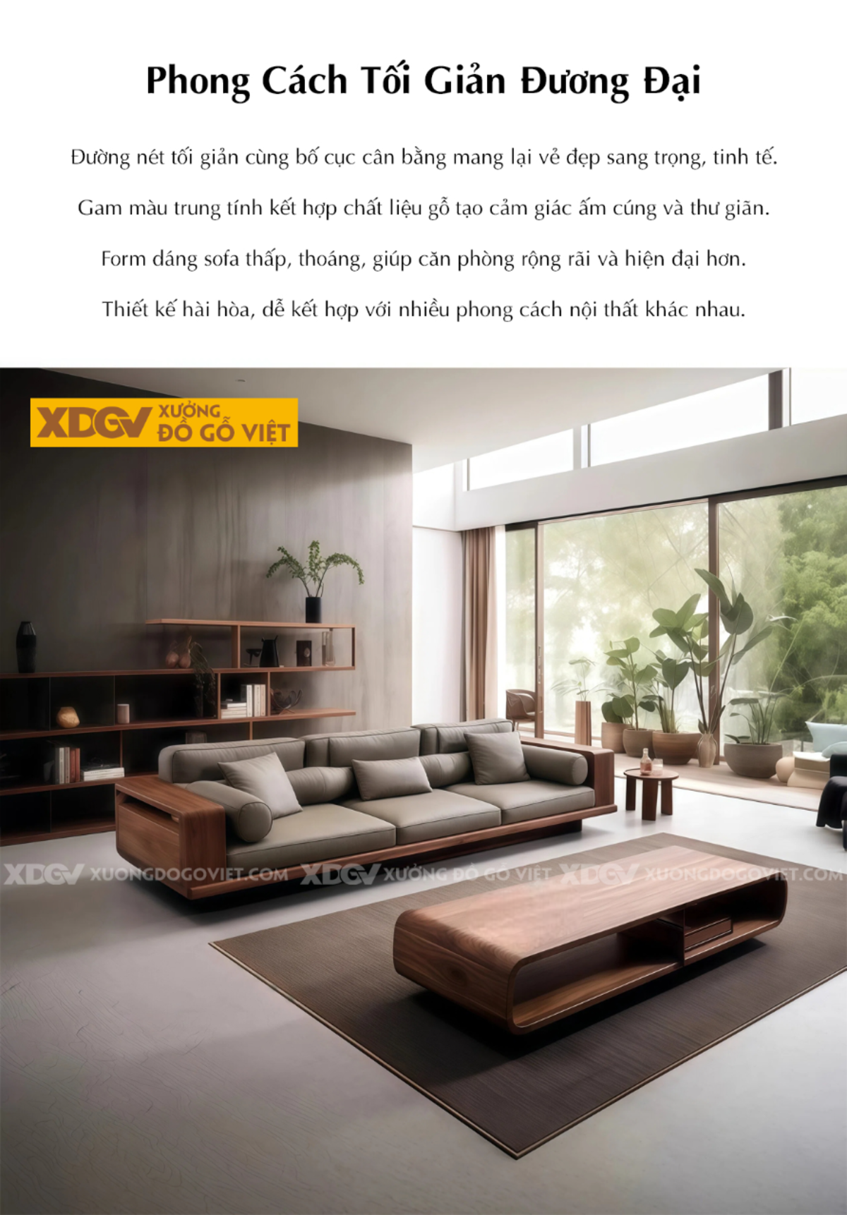 Mẫu Bộ Sofa Gỗ Óc Chó Tay Hộp Vuông Cuộn Tích Hợp Kệ Độc Đáo